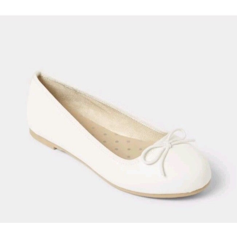 Cat & Jack Kid's Diana Slip On Ballet Flats with Bow Accent White